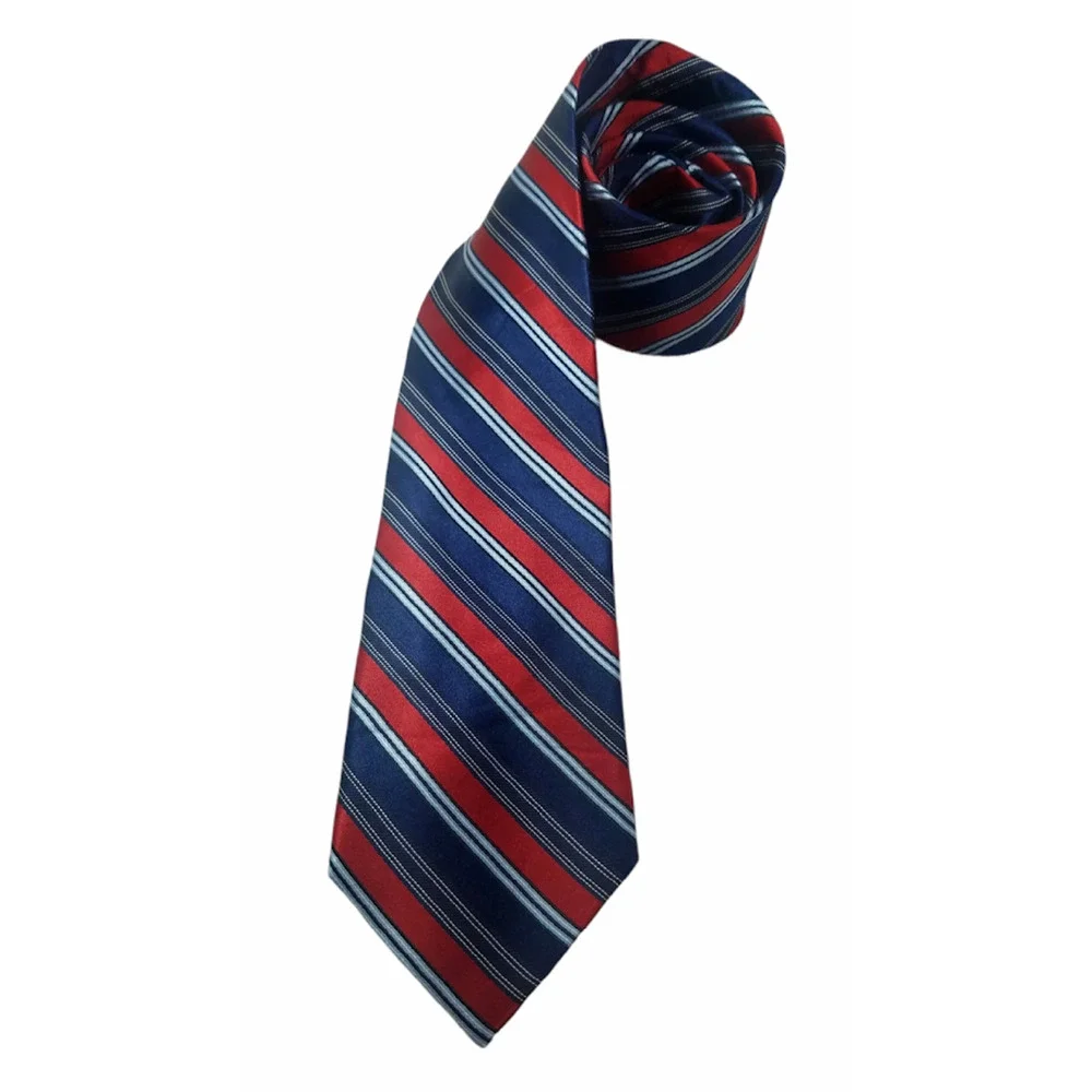 Stafford Men's Handmade Silk Tie Multi-Color Striped Red Blue White 58.5